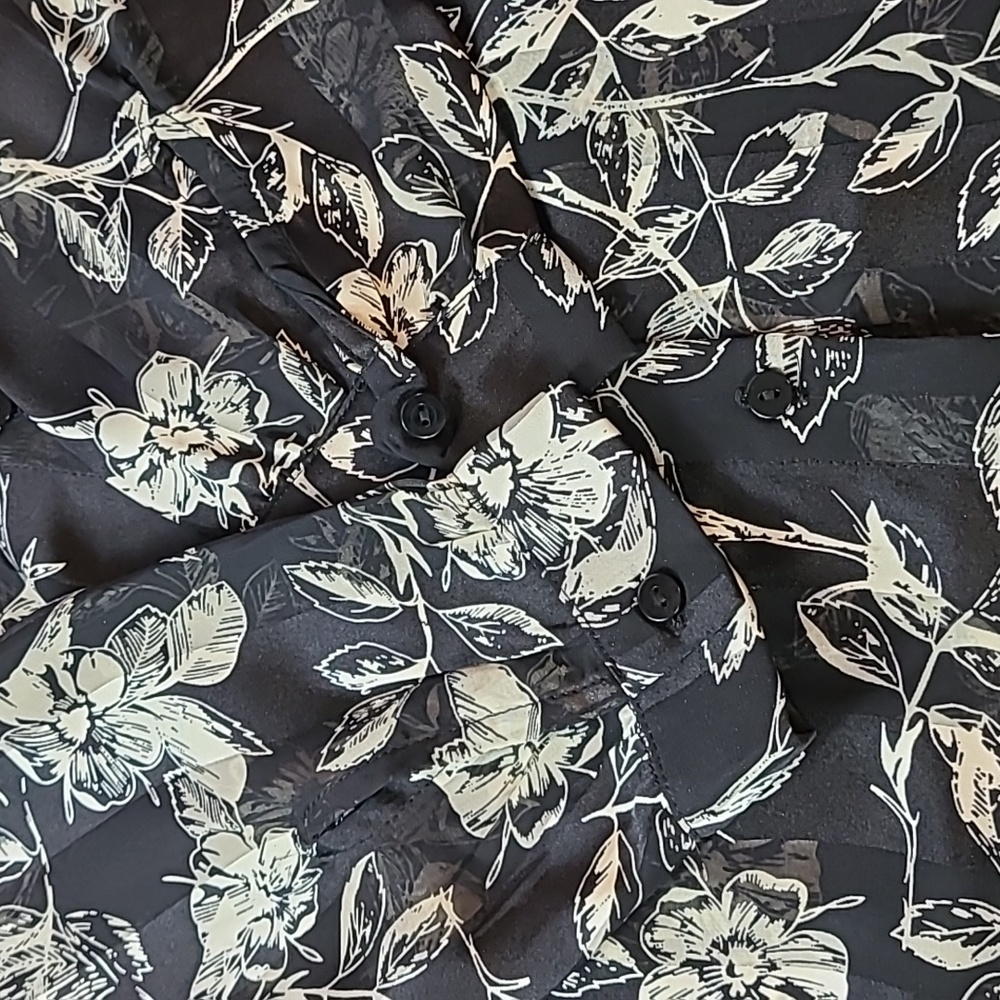Allegra K Floral Semi Sheer Blouse - Picture 11 of 12